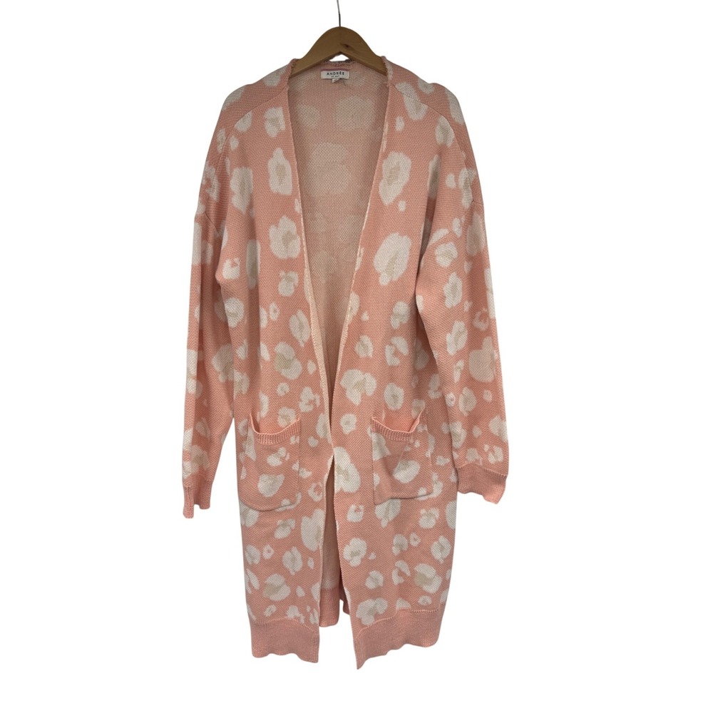 Andree by Unit Pink Leopard Print Longline Cardigan Sweater Womens Plus Size 3X